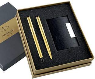 PARKER Vector Gold Roller Ball Pen & Ball Pen With Card Holder Pen Gift Set