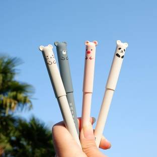 SAH Fancy Cute Bear Retractable Ink Erasable Gel Pen Set with attached Magic Eraser Gel Pen