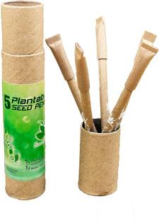 Sow and Grow Recycled Plantable Seed Paper Pens (Pack of 5 Pens) with a Free Re-usable Box Ball Pen