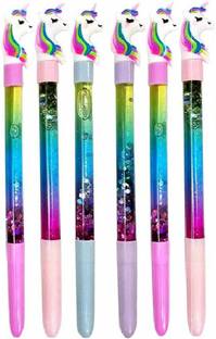Crazyy Shop Unicorn Theme Collection Beautiful Glitter Light Sparkle Gel Pen (Set of 6) Gel Pen
