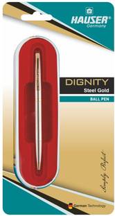 HAUSER Dignity Steel Gold Ball Pen Blister Pack | Twist Mechanism, Smudge Free Writing Ball Pen