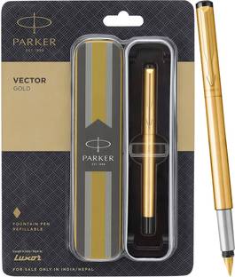 PARKER Vector Stainless Steel, Gold Trim With Gold Finish Nib Fountain Pen