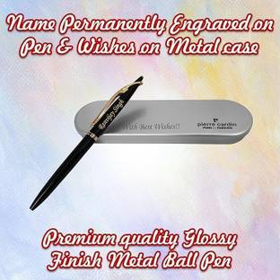 Savri PC Black Slim Ball Point Pen with Name & Small Message Engraved on Case. Ball Pen