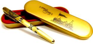 Epraiser Luxury Gift Set Gold Plated Ayodhya Ram Mandir Engraved Pen in Designer Gift Box Roller Ball Pen