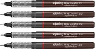 rotring 0.1, 0.2, 0.3, 0.5, 0.8mm Tikky Graphic with Black Pigmented Ink, Non-Refillable Fineliner Pen