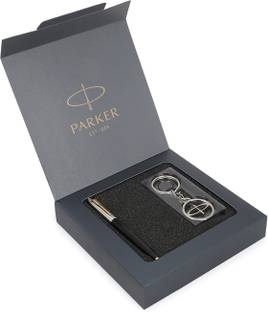 PARKER Jotter Standard Stainless Steel, Gold Trim With Parker Key Chain Pen Gift Set