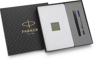 PARKER Gift Set | Note Book with Frontier Matte Black Gold Trim | Roller Ball Pen