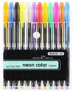 Bluedeal 12 Pcs Neon Color Gel Pen Set (12Pc Glitter Neon Pen Set) Gel Pen