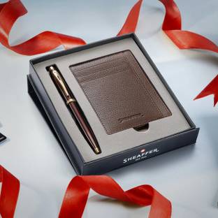 SHEAFFER Gift 10O | G9370 Glossy Brown Ball Pen with Rustic Credit Card Holder | Premium Pen Gift Set