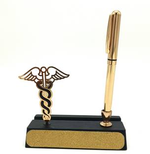 PGen Gold Plated Metal Pen, SS Doctor Crown Logo and Table Top Stand with Name Card Ball Pen