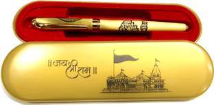 Maskey Luxury Designer Brass Metal Gold Plated Pen Ayodhya Ram Mandir Engraved with Box Ball Pen