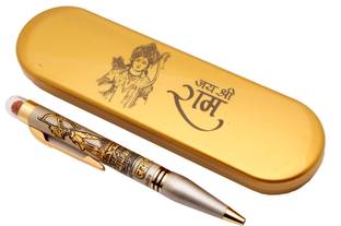 Ledos Lord Ram Ayodhya Mandir & Rudraksha Edition Silver Metal Body With Box Ball Pen