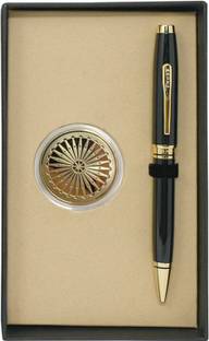 CROSS Coventry Black Lacquer with Gold Appointments Aarya 24kt Gold Plated Coin Pen Gift Set