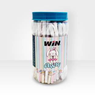 Win Aww Ball Pens | 50 Pcs Blue Ink Jar | Cute & Lightweight Design Body | Gifts for Stylish Girls & Women | 0.7 mm tip for Precision Writing | Smooth Writing Budget Friendly Stick Ball Pen