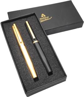auteur Cruize Square Shape Premium Quality Golden and Matte Black Roller Ball Pen Gift Set