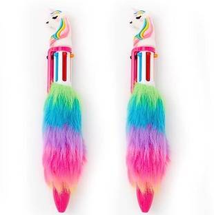 3 Jokers 6 in 1 Unicorn Fur Pen for Kids | Rainbow Unicorn Fur Retractable Ballpoint Pens Ball Pen