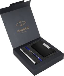 PARKER Vector Stainless Steel Chrome Trim Roller Ball Pen With Card Holder Pen Gift Set