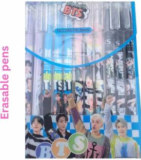 AAHANSHOPPE BTS ERASEABLE GEL PEN PACK OF 12 PCS BLUE INK RANDOM BTS PRINT Gel Pen