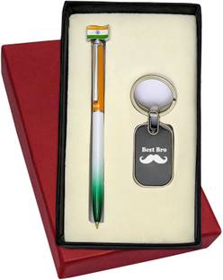 UJJi Tiranga Flag Pen & Bst Bro Engraved Keyring Pen Gift Set