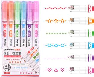 fwc 6 Pcs Curve Rollerball Highlighter Marker Set for Drawing Multi-function Pen