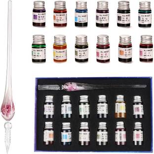 KRYTONE Crystal Glass Dip Pen With 12 Colors Calligraphy Pen Gift Set Calligraphy