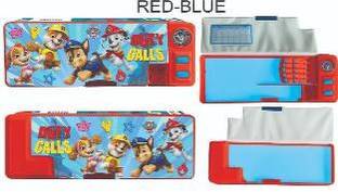 striders Paw Patrol Magnetic Pencil Box with Compass Button Organizer for Kids modern Art Plastic Pencil Box