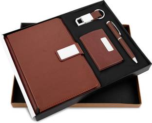 GifMor Premium 9033 Tan - A5 Diary, Keychain, Card Holder and Pen Gift Set