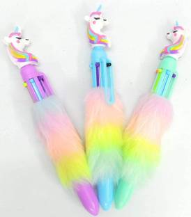 RHINETOYS Fur Unicorn Multicolor Rainbow Pen Set: Ideal for Parties, School, and Office! Ball Pen