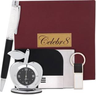 Celebr8 4 in 1 Gift Set with Clock, Keychain, Pen & Card Holder Pen Gift Set