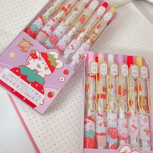 triple paper Hello Rabbit Cute Cartoon Comic Style Black Gel Pen(Set of 06) Gel Pen