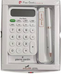 PIERRE CARDIN White Stallion Gift Set | White 12 Digits Calculator & Premium White Body Ball Pen