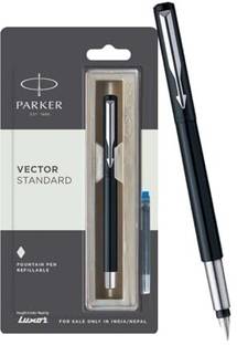 PARKER Vector Standard Stainless Steel, Chrome Trim With Ink Cartridge Fountain Pen