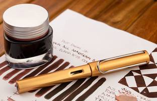 SHOPONIL 1PC of Gold Shining Fountain Pen with Absorber & Unique Nib Design Pencil