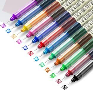 Harinder 12Pc Liquid Ink Rollerball Pens Fine Point Gel Pens for Journaling & Office Use Roller Ball Pen