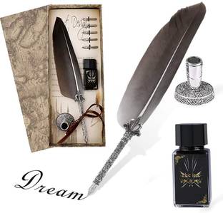 PROBEROS Handmade Feather Pen Calligraphy Pens Set, Quill Pen Writing Ink Set Stationery Ball Pen