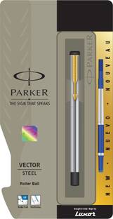 PARKER Vector Stainless Steel GT ROLLER BALL PEN PACK OF 1 (GOLD TRIM) Roller Ball Pen