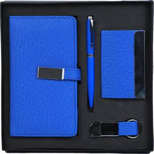 BLISSWELL 4 in 1 Multi-Functional Mini Diary, Metal Keychain, Card Holder & Metal Ball Pen Gift Set