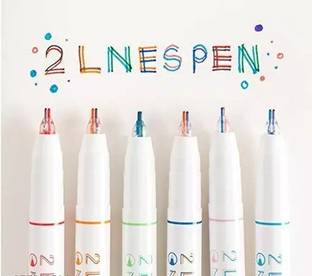 PKM Two Line Drawing Pens, Draw Two Lines Simultaneously Pack of 6 Ball Pen