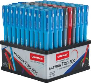 UNOMAX Ultron Top 2X with Jet Ink Technology (100pcs Stand- 70 Blue, 24 Black, 6 Red) Ball Pen