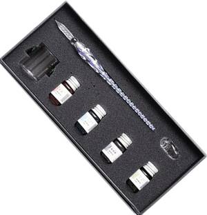 Levin Crystal Glass Dip Fountain Pen with 4 Ink Set Calligraphy