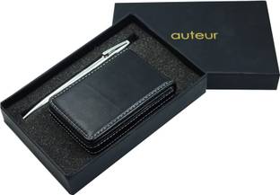 auteur 2 in 1 Gift Set, Silver Ball Pen & A Premium RFID Safe Card Wallet V-BLK Ball Pen