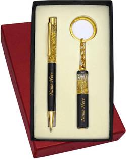 UJJi Name Customized Golden Gel Filler Brass Material Pen Gift Set