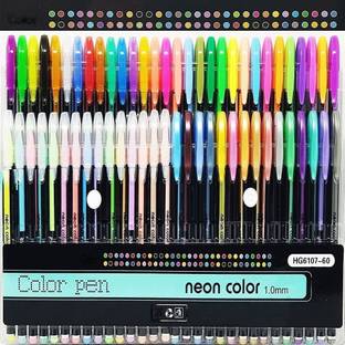 Qatalitic Set of 60 Neon Gel Pens Highlighter for DIY Art, Colouring, Drawing & Sketching Gel Pen