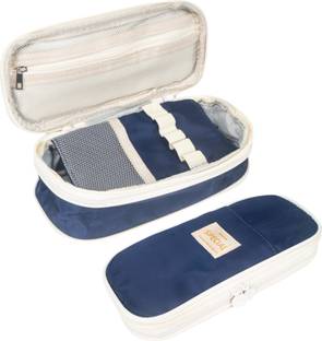 WISHKEY Stylish Zipper Large Capacity Pencil Stationery Storage Pouch with Pen Holder Solid Art Canvas Pencil Box