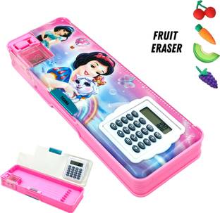 tishna Inbuilt Calculator & Sharpener for Girls and Boys Birthday Return Gift Disney Princess Art Plastic Pencil Box