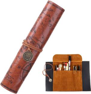 SUICUNE Leather Rollup Pen Bag Makeup Cosmetic Pouch, Stationery Gift Art Artificial Leather Pencil Box