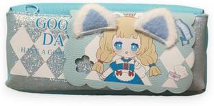 Tlismi Cute Anime Girl Styled Zipper Pencil Pouch with Two Layer Storage for Girls Cartoon Art Canvas Pencil Box