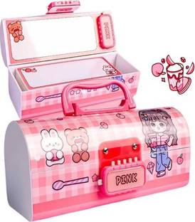 KBX Multi-function pencil box/compass box for school children with lock system Cute Girl Art Plastic Pencil Box