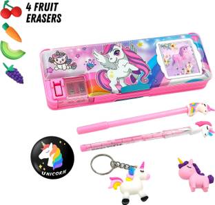 tishna Inbuilt Calculator 5 Pc Combo Cool Unicorn pencil box combo for kids Art Plastic Pencil Box