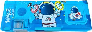 फिटअप GEOMETRY SET WITH CALCULATOR 2 SIDE OPEN BLUE SPACE MAN स्पेस मैन आर्ट Plastic पेंसिल बॉक्स